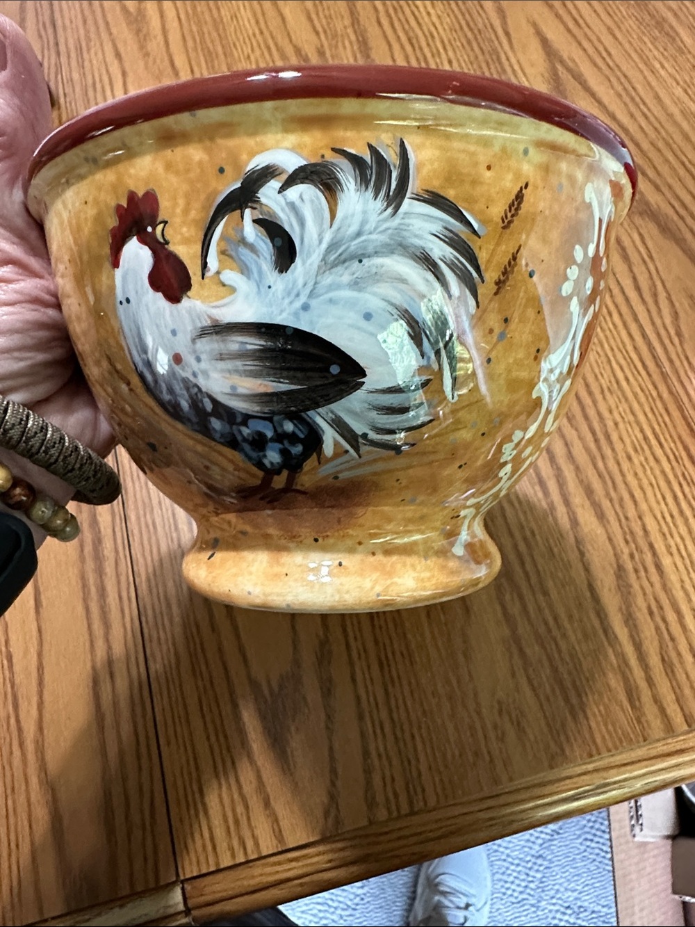 Certified International Rooster Ceramic Bowl in Yellow and Red Accents